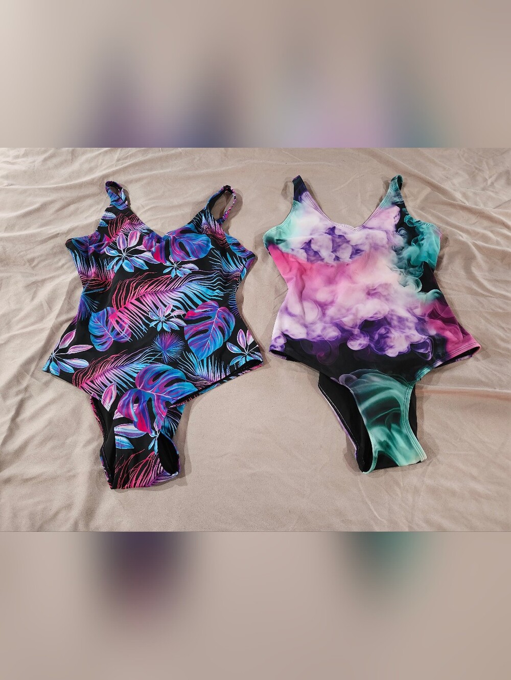 Knotty Vibrant Tropical & Pastel Swirl One-Piece Swimsuits XL NWOT